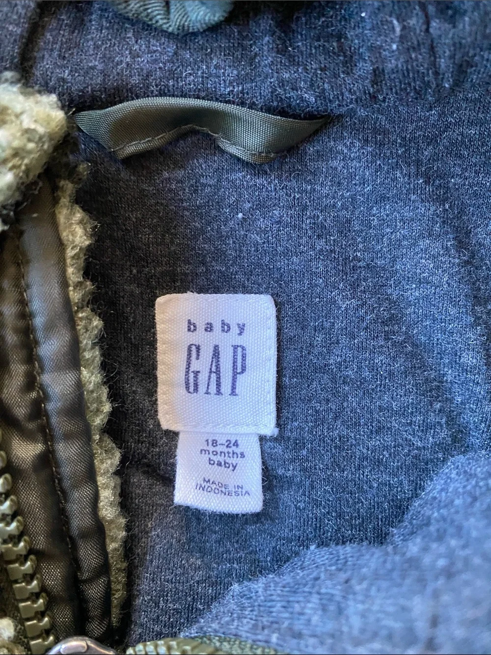 GAP Kids Olive Green Camo Sherpa Hooded Jacket